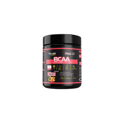BCAA 2:1:1 en poudre Pro-Vital saveur mélange des fruits, idéal pour l'endurance et la protection des muscles.