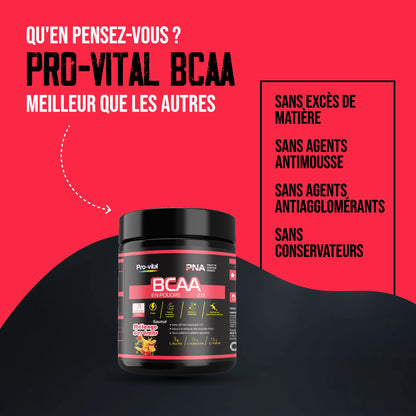 BCAA Pro-Vital pur sans conservateurs, sans agents antimousse et sans agents antiagglomérants.