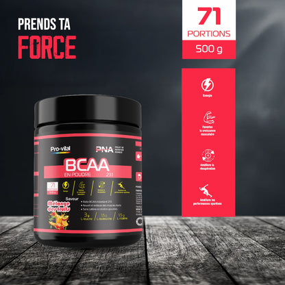 Avantages du BCAA Pro-Vital : 71 portions pour l'énergie, la croissance musculaire, la récupération et la performance sportive.