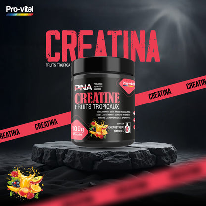 Supplément de créatine monohydrate en poudre Pro-Vital saveur fruits tropicaux pour la force.
